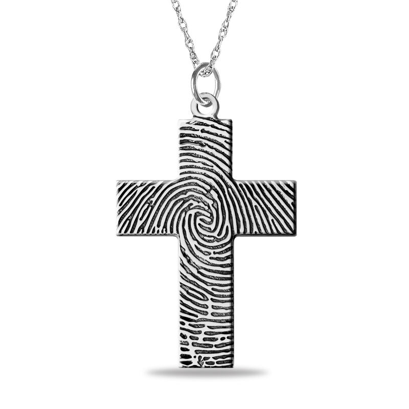 Cross Pendant with Fingerprint Design in Sterling Silver image number null